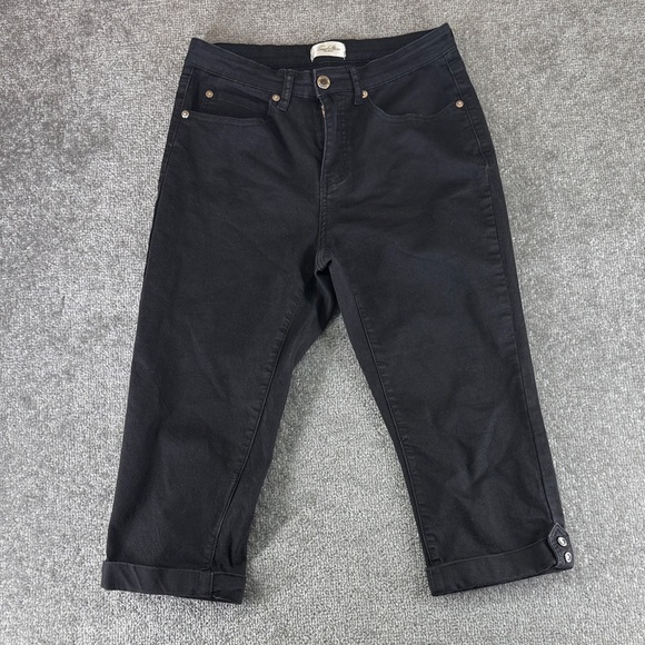 trueslim Denim - TrueSlim Jeans Black Skinny Womens 8 Mid Rise Capri Cuffed Straight Leg Crop